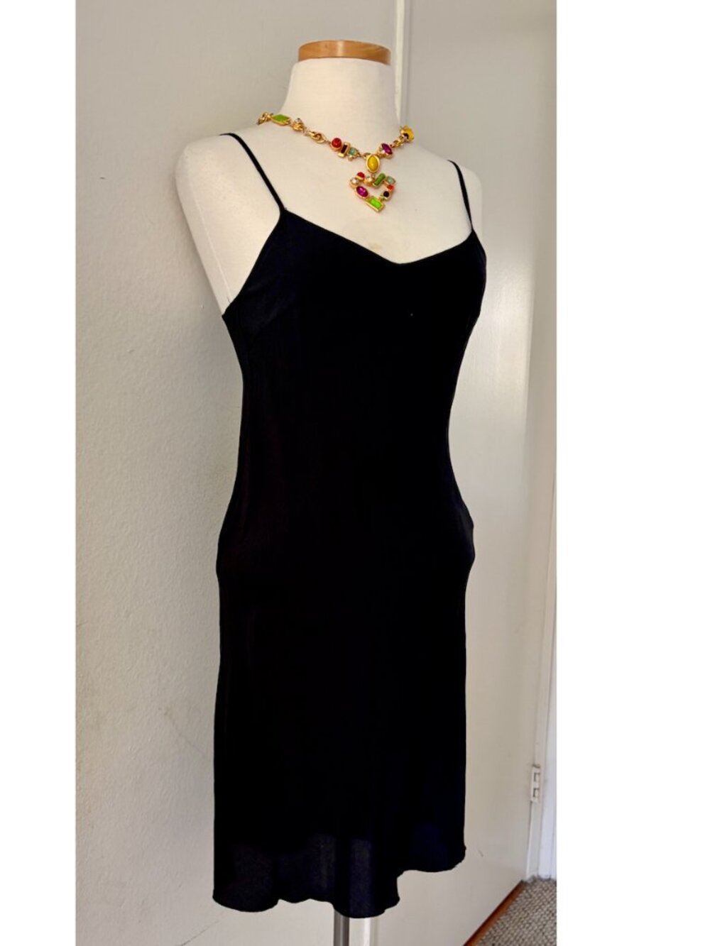 Vintage Gold Hawk Black Silk Mini Short Slip Dress Size S